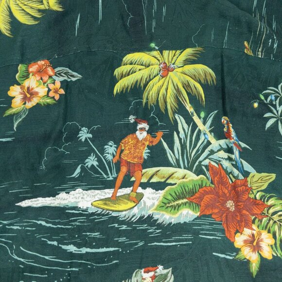 Tommy Bahama Santa Christmas Shirt Men's 3XL Silk Hawaiian Green Aloha Holidays - Picture 10 of 16